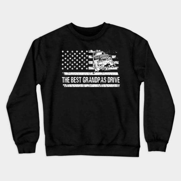 The Best Grandpas Drive Jeeps American Flag Father's Day Gift Papa Jeep 4th of July Crewneck Sweatshirt by Oska Like